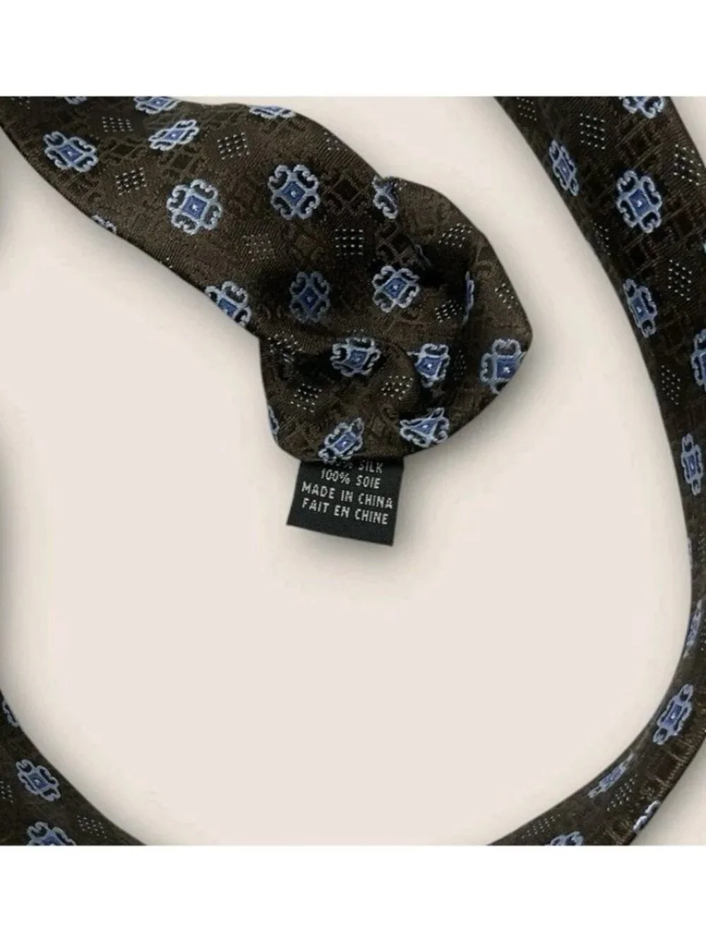 PRONTO UOMO Silk Tie XL Brown Blue Geometric W:3.2